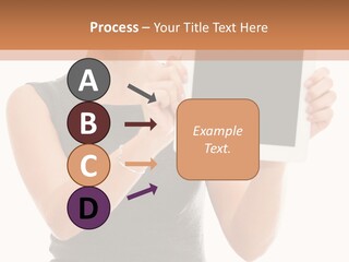 A Woman Holding A Tablet Computer With A Blank Screen PowerPoint Template