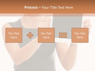 A Woman Holding A Tablet Computer With A Blank Screen PowerPoint Template
