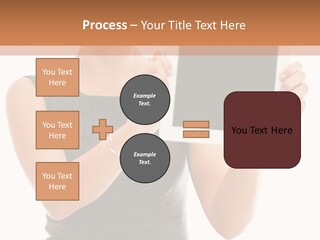 A Woman Holding A Tablet Computer With A Blank Screen PowerPoint Template
