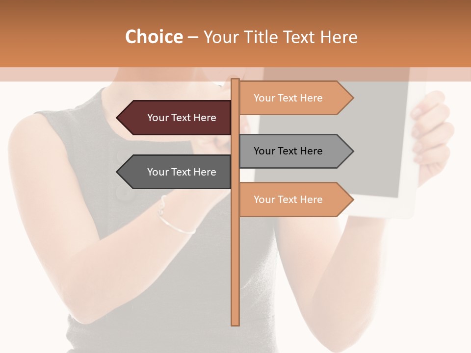 A Woman Holding A Tablet Computer With A Blank Screen PowerPoint Template