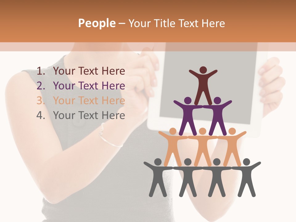 A Woman Holding A Tablet Computer With A Blank Screen PowerPoint Template