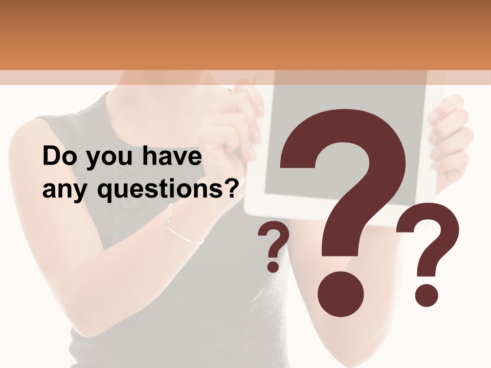 A Woman Holding A Tablet Computer With A Blank Screen PowerPoint Template