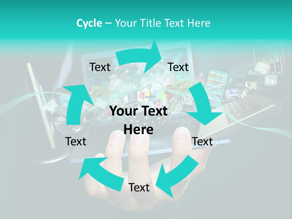 A Person Holding A Laptop With A Bunch Of Icons Coming Out Of It PowerPoint Template