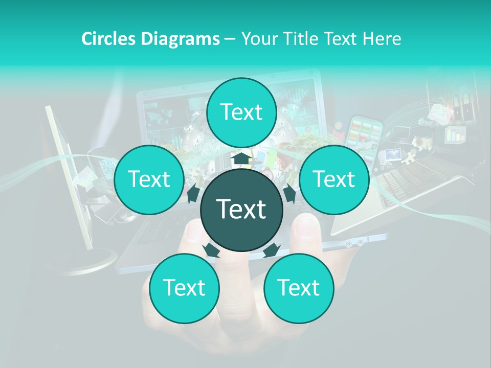 A Person Holding A Laptop With A Bunch Of Icons Coming Out Of It PowerPoint Template