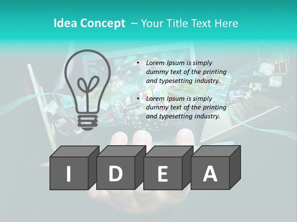 A Person Holding A Laptop With A Bunch Of Icons Coming Out Of It PowerPoint Template