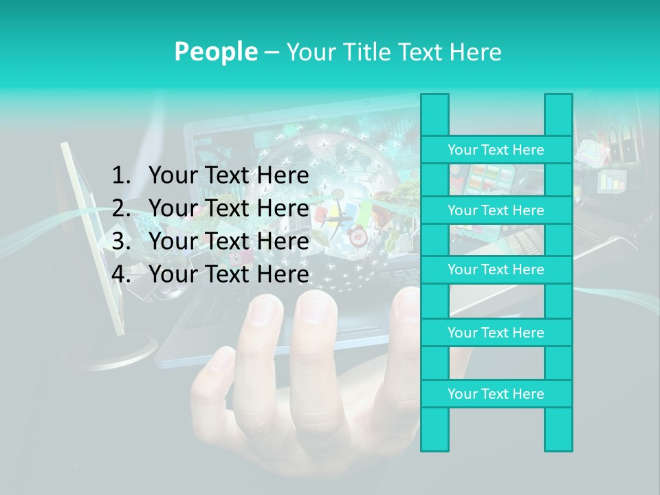 A Person Holding A Laptop With A Bunch Of Icons Coming Out Of It PowerPoint Template