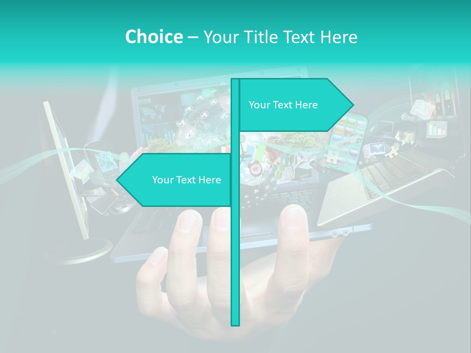 A Person Holding A Laptop With A Bunch Of Icons Coming Out Of It PowerPoint Template