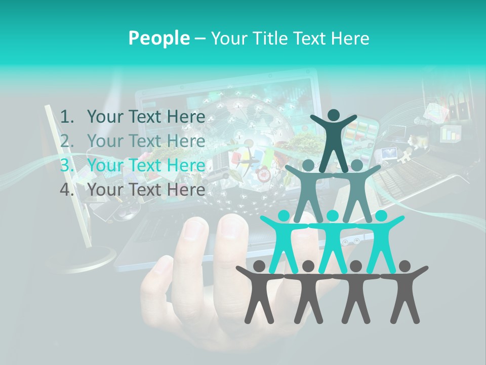 A Person Holding A Laptop With A Bunch Of Icons Coming Out Of It PowerPoint Template