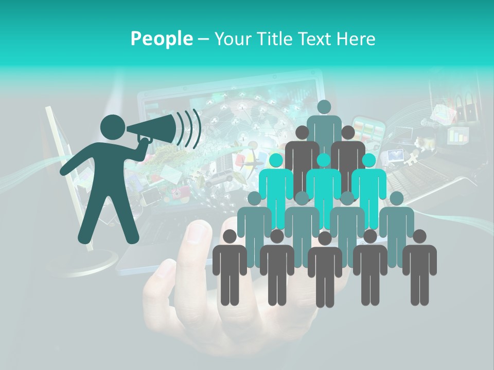 A Person Holding A Laptop With A Bunch Of Icons Coming Out Of It PowerPoint Template