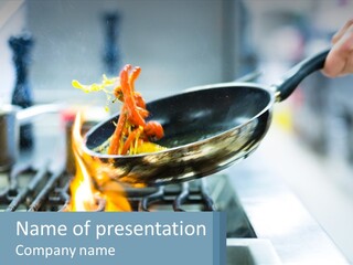 A Person Cooking Food On A Stove With A Frying Pan PowerPoint Template