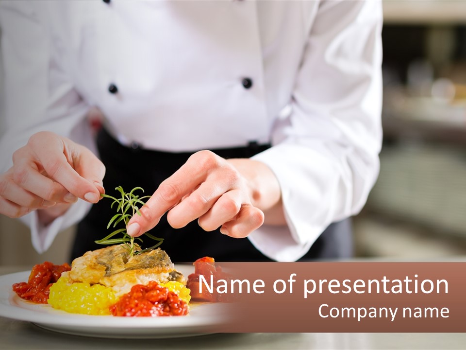 A Person In A Chef's Uniform Preparing Food On A Plate PowerPoint Template