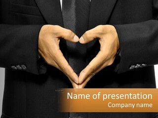 A Man In A Suit Making A Heart Shape With His Hands PowerPoint Template