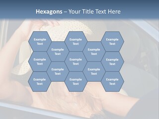 A Woman In A Hat And Sunglasses Sitting In A Car PowerPoint Template