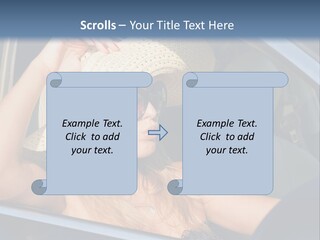 A Woman In A Hat And Sunglasses Sitting In A Car PowerPoint Template