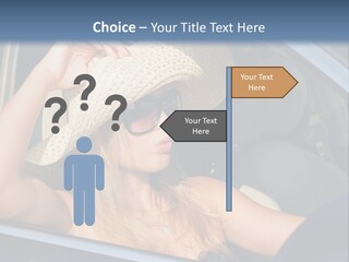 A Woman In A Hat And Sunglasses Sitting In A Car PowerPoint Template