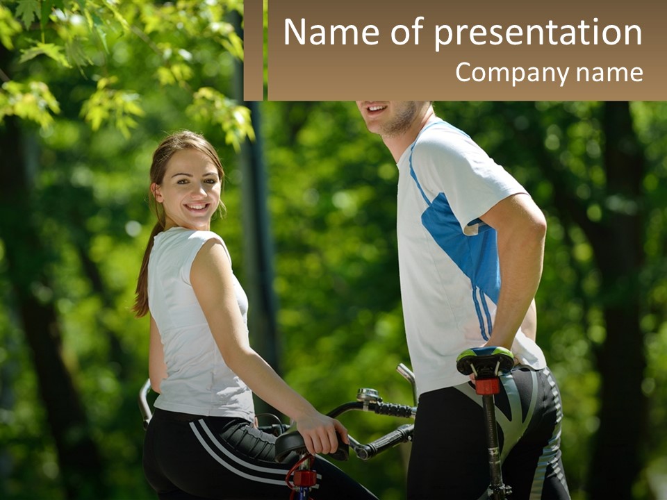 A Man And A Woman Riding Bikes In The Park PowerPoint Template