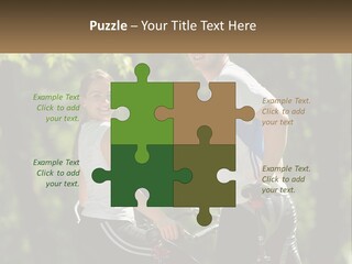 A Man And A Woman Riding Bikes In The Park PowerPoint Template