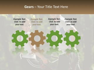 A Man And A Woman Riding Bikes In The Park PowerPoint Template