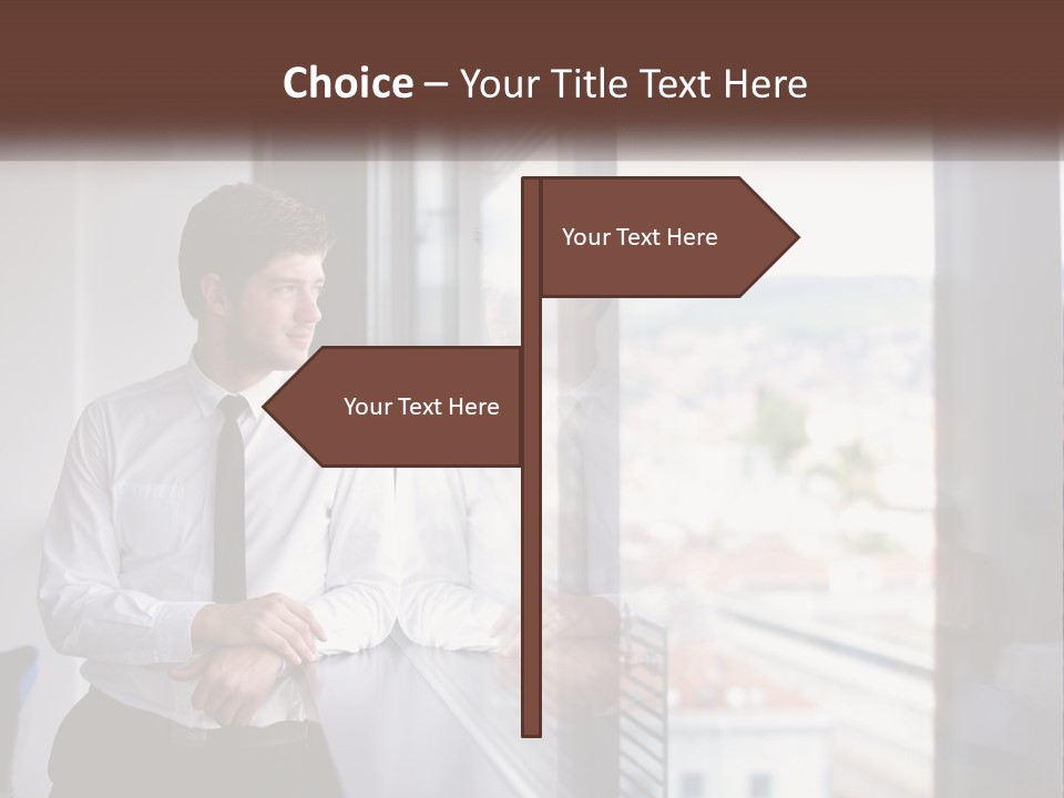 A Man Standing In Front Of A Window With His Arms Crossed PowerPoint Template