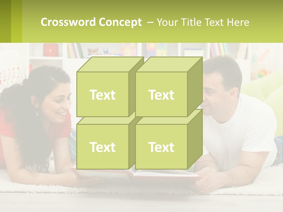 A Family Laying On The Floor With A Book PowerPoint Template