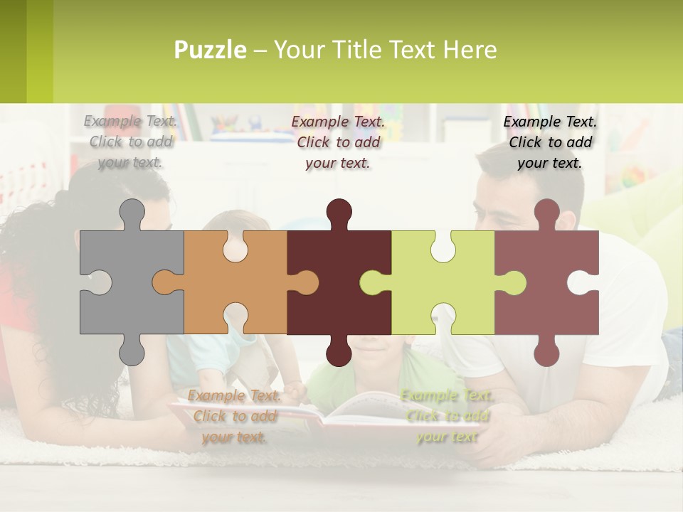 A Family Laying On The Floor With A Book PowerPoint Template