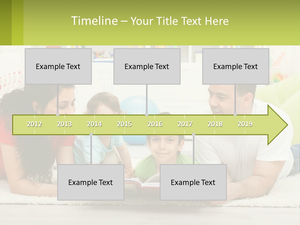 A Family Laying On The Floor With A Book PowerPoint Template
