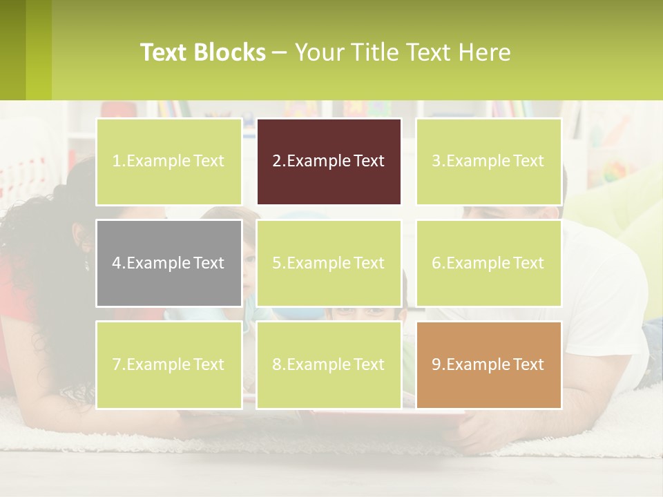 A Family Laying On The Floor With A Book PowerPoint Template