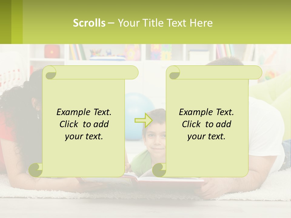 A Family Laying On The Floor With A Book PowerPoint Template