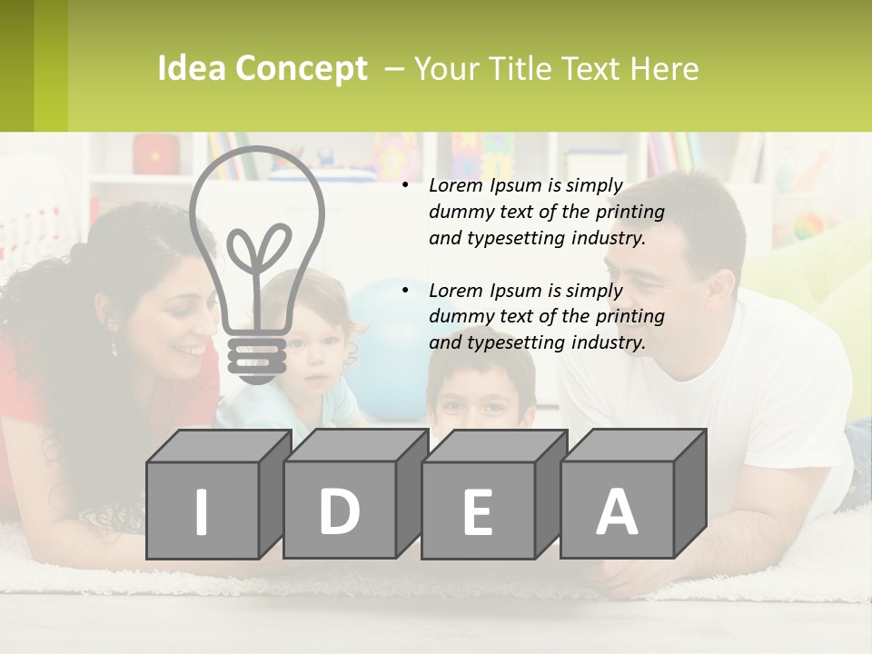 A Family Laying On The Floor With A Book PowerPoint Template