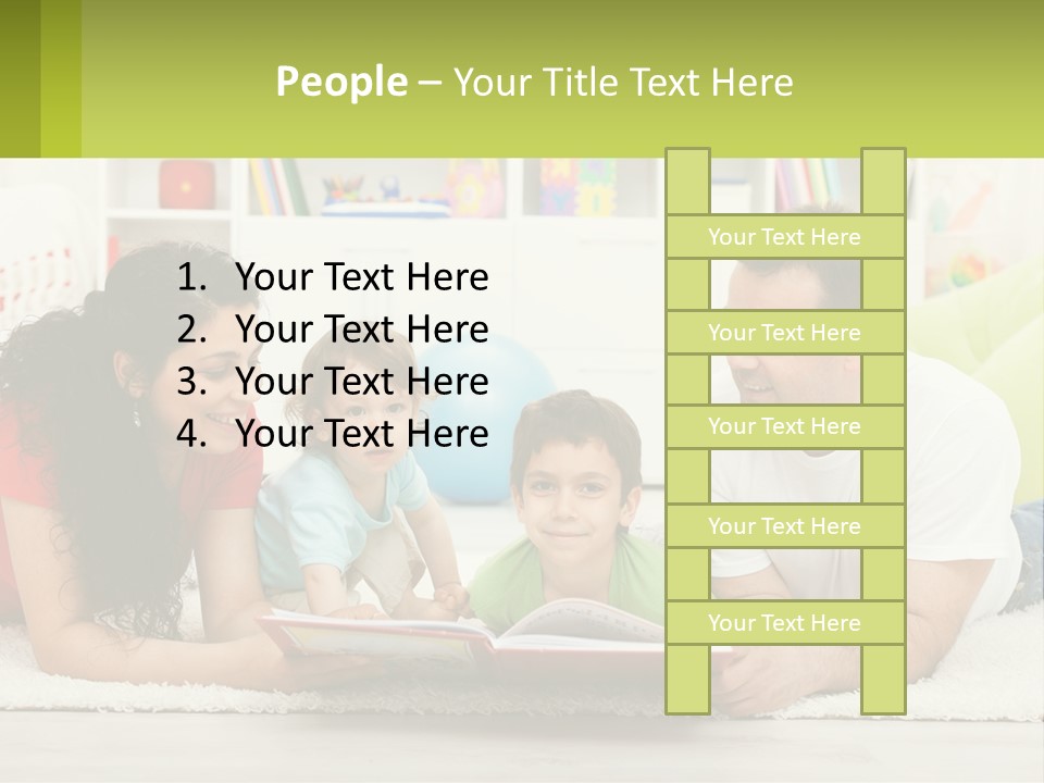 A Family Laying On The Floor With A Book PowerPoint Template