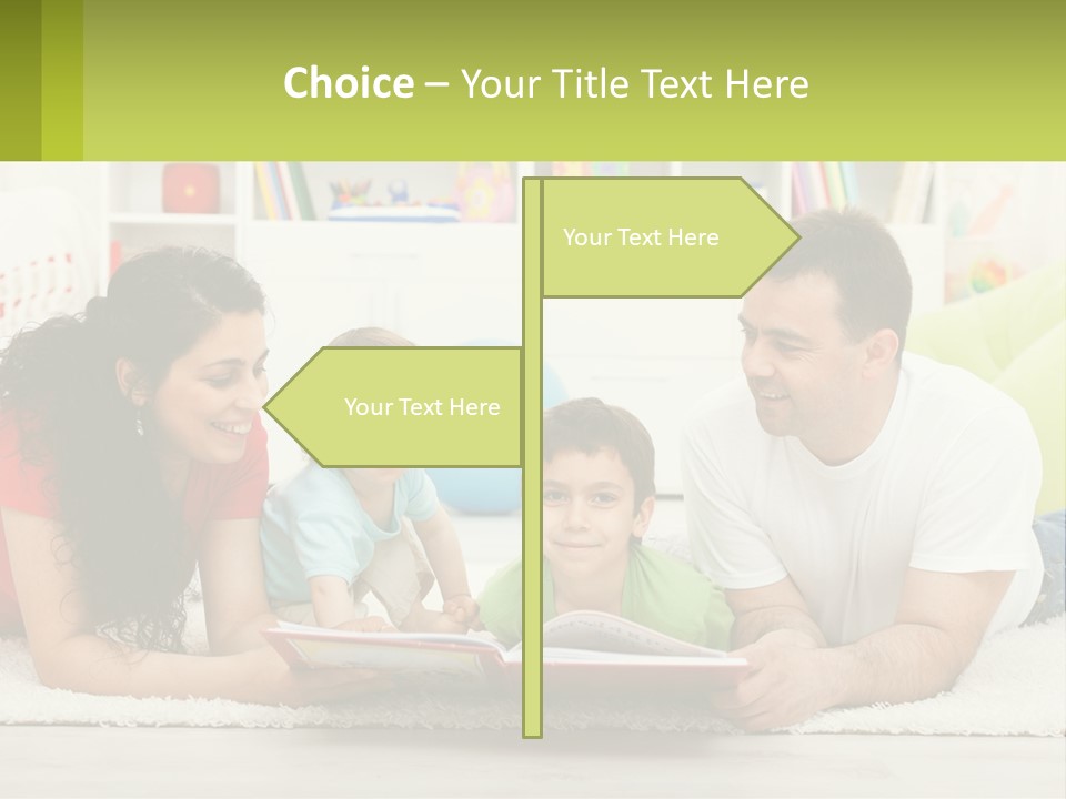 A Family Laying On The Floor With A Book PowerPoint Template