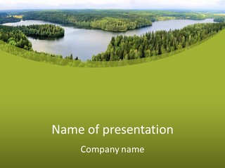 A Green Landscape With Trees And Water In The Background PowerPoint Template