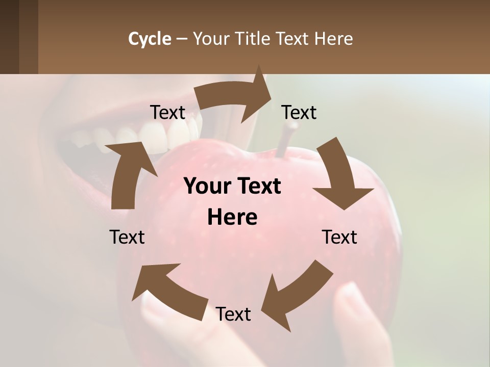 A Woman Biting Into An Apple With Her Mouth Open PowerPoint Template