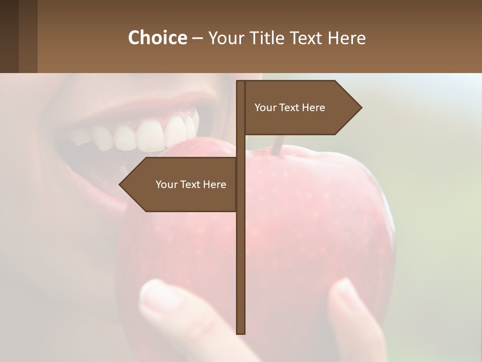 A Woman Biting Into An Apple With Her Mouth Open PowerPoint Template