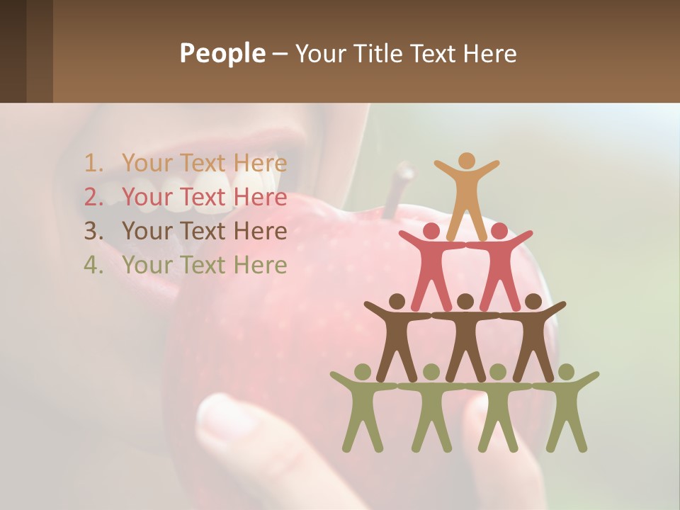 A Woman Biting Into An Apple With Her Mouth Open PowerPoint Template