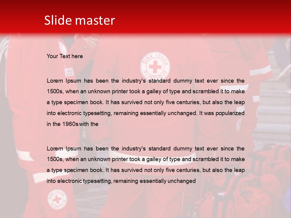 A Group Of People In Red Uniforms With Luggage PowerPoint Template