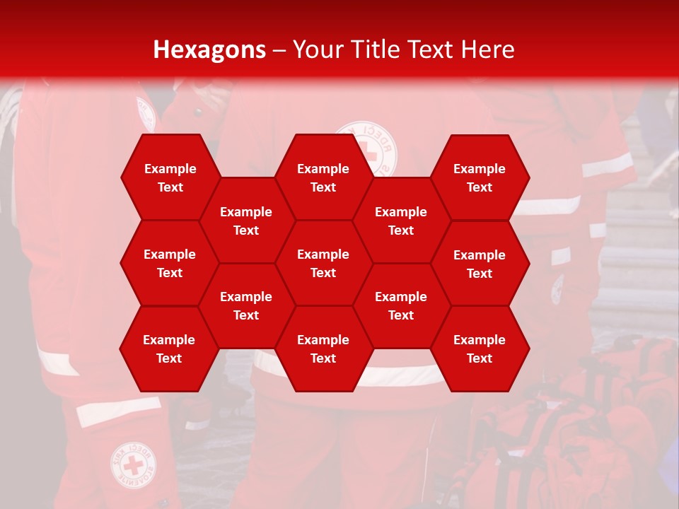 A Group Of People In Red Uniforms With Luggage PowerPoint Template