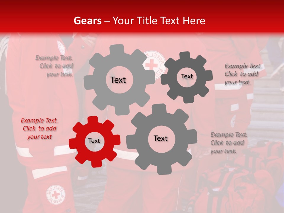 A Group Of People In Red Uniforms With Luggage PowerPoint Template