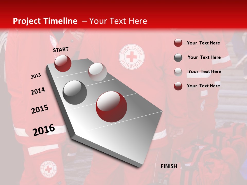 A Group Of People In Red Uniforms With Luggage PowerPoint Template