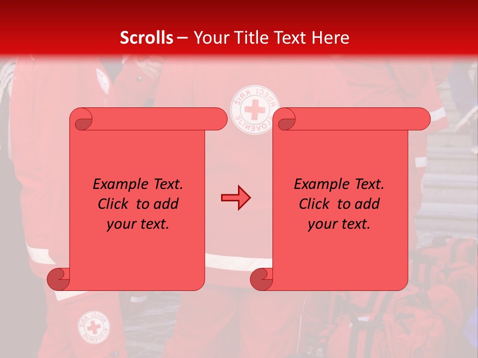 A Group Of People In Red Uniforms With Luggage PowerPoint Template