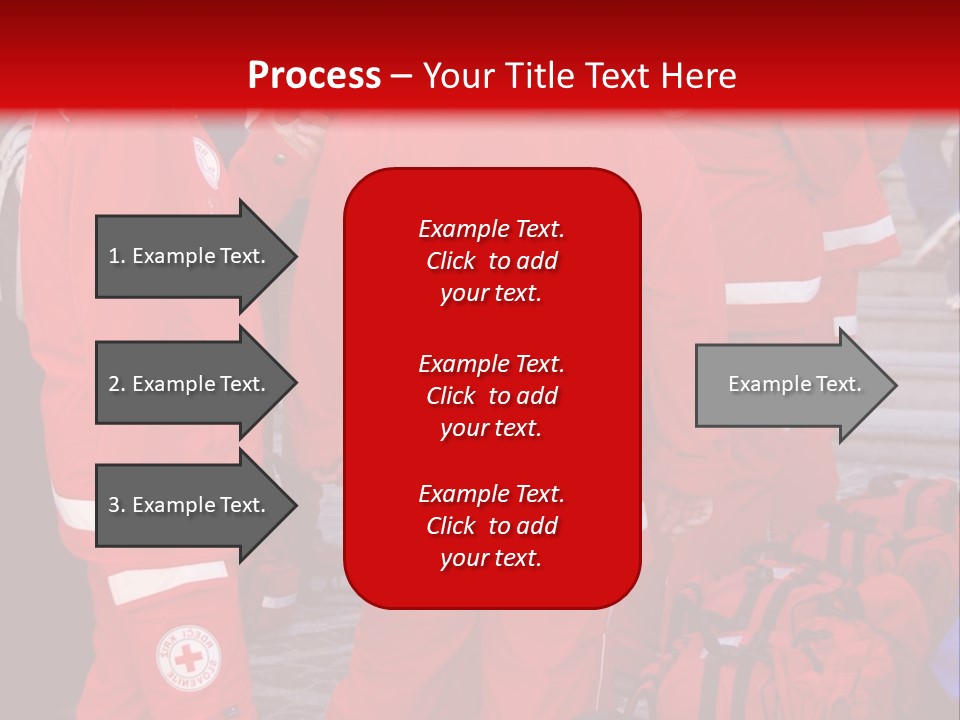 A Group Of People In Red Uniforms With Luggage PowerPoint Template