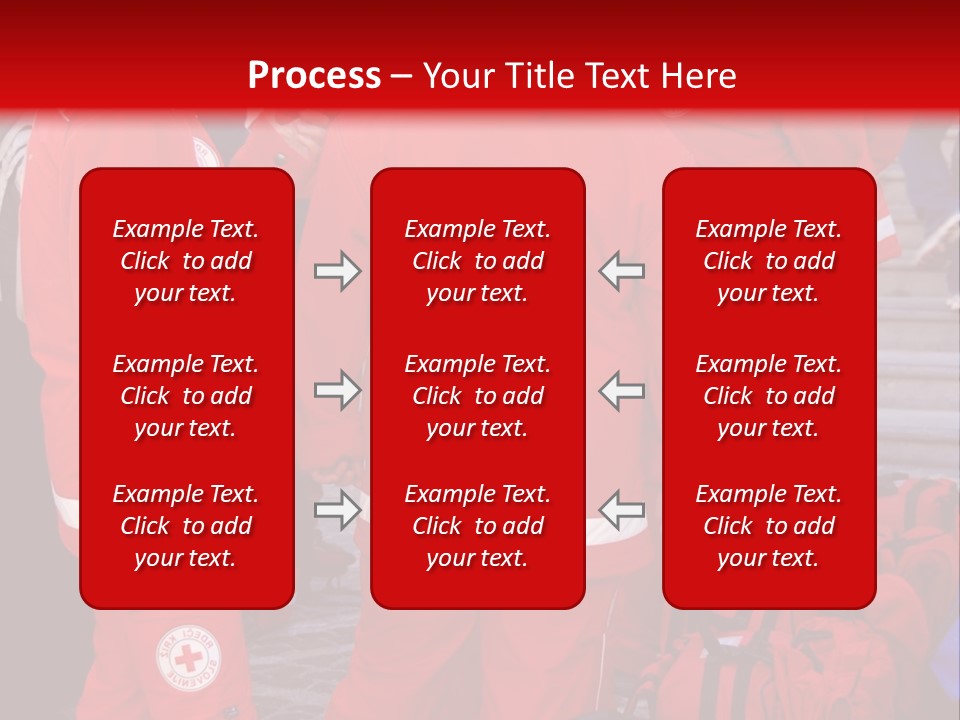 A Group Of People In Red Uniforms With Luggage PowerPoint Template