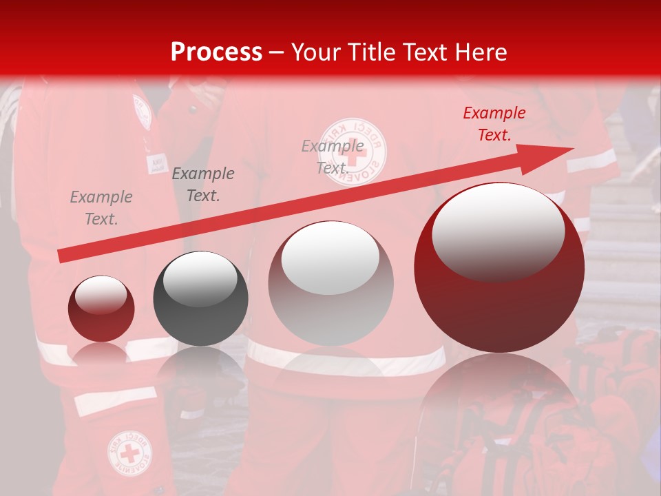 A Group Of People In Red Uniforms With Luggage PowerPoint Template