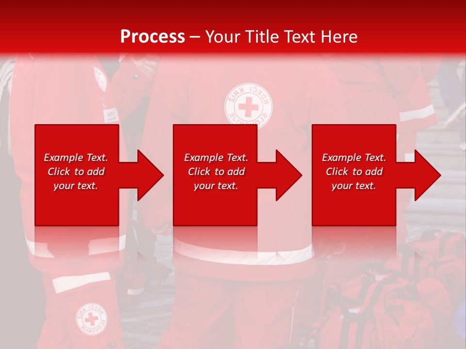 A Group Of People In Red Uniforms With Luggage PowerPoint Template