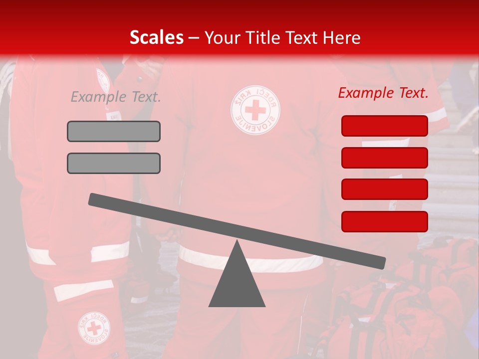 A Group Of People In Red Uniforms With Luggage PowerPoint Template