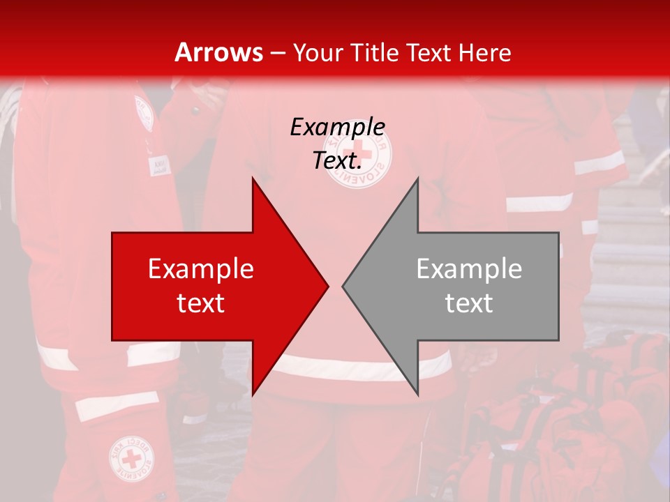 A Group Of People In Red Uniforms With Luggage PowerPoint Template