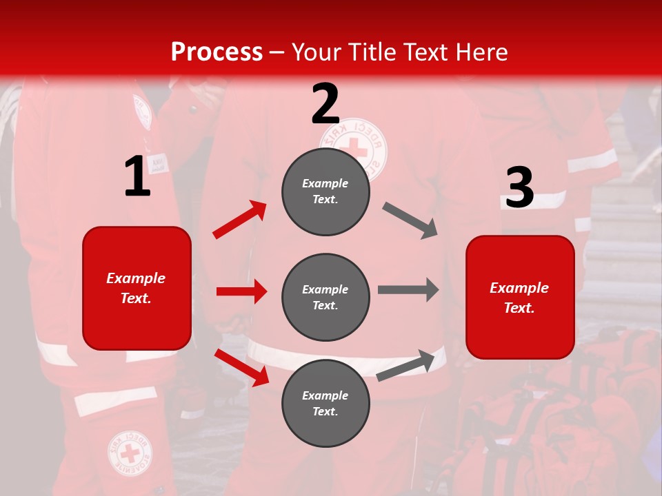 A Group Of People In Red Uniforms With Luggage PowerPoint Template