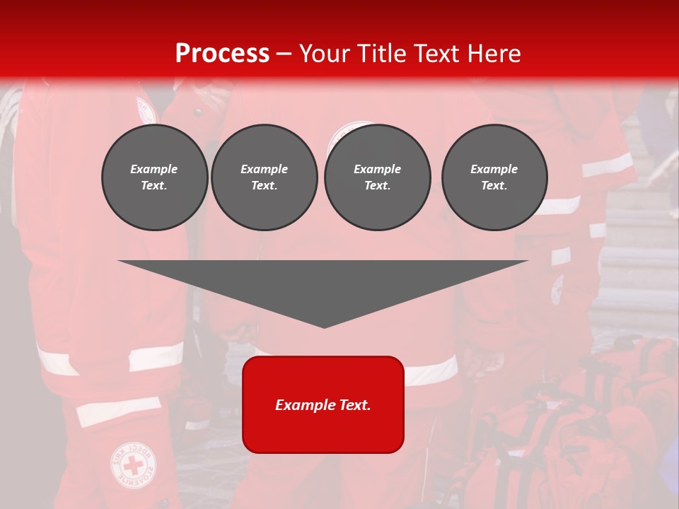 A Group Of People In Red Uniforms With Luggage PowerPoint Template