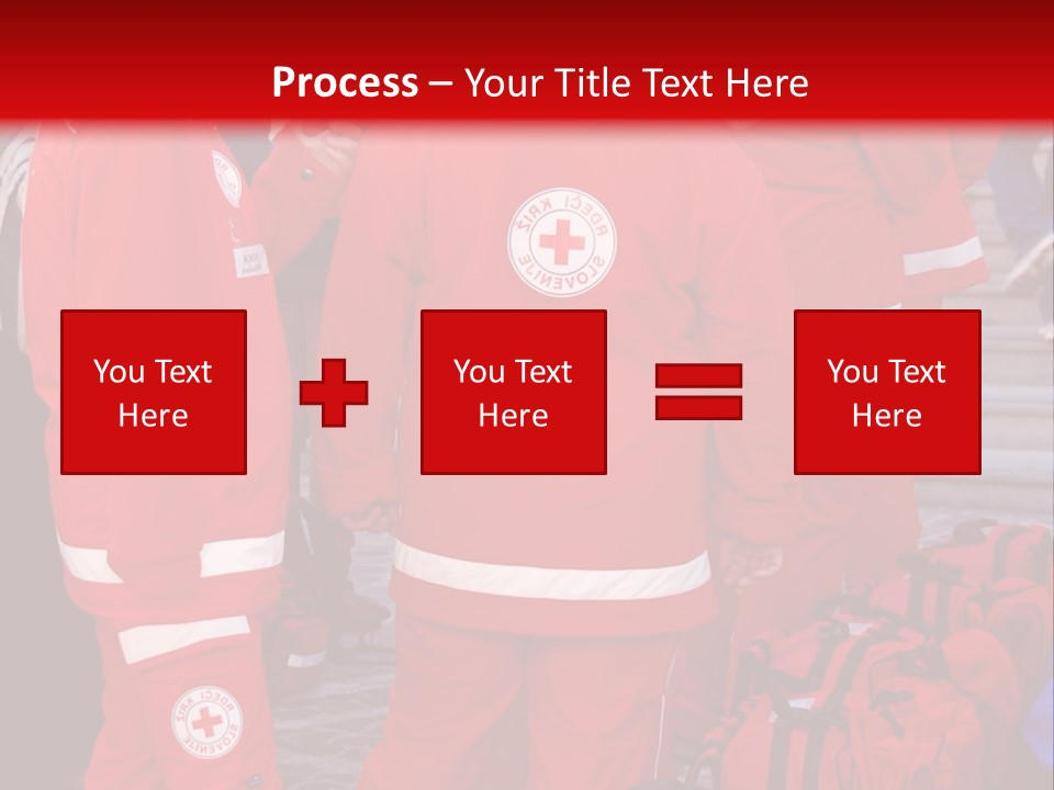 A Group Of People In Red Uniforms With Luggage PowerPoint Template