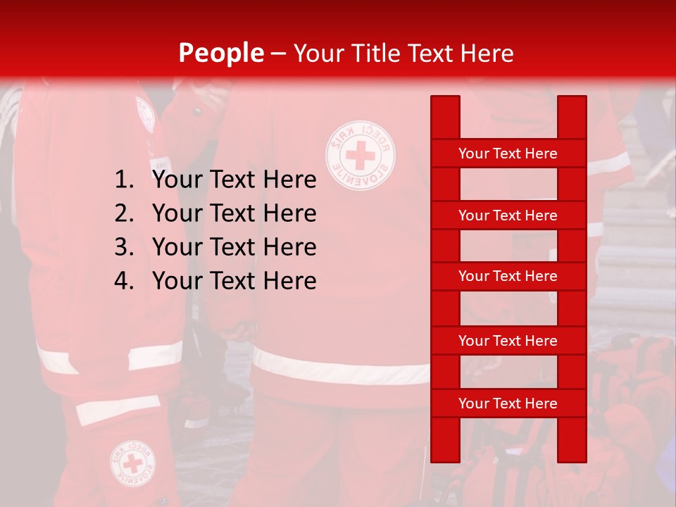 A Group Of People In Red Uniforms With Luggage PowerPoint Template